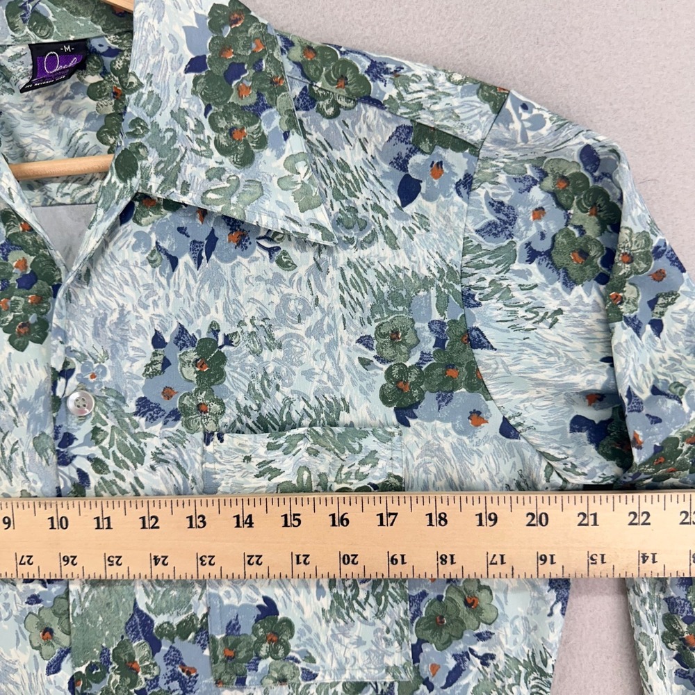 VTG 70s Joel California Disco Shirt Mens Medium Floral Watercolor Impressionist - Picture 5 of 7